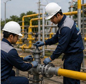 Teknisi KARGAS memeriksa jalur pasokan gas